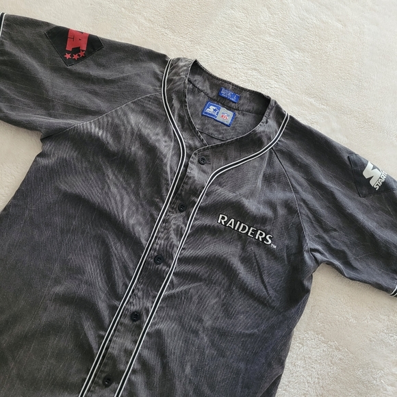 Vintage STARTER LA Oakland Las Vegas Raiders NFL 🏈 Acid Wash Baseball Jersey - Picture 10 of 10